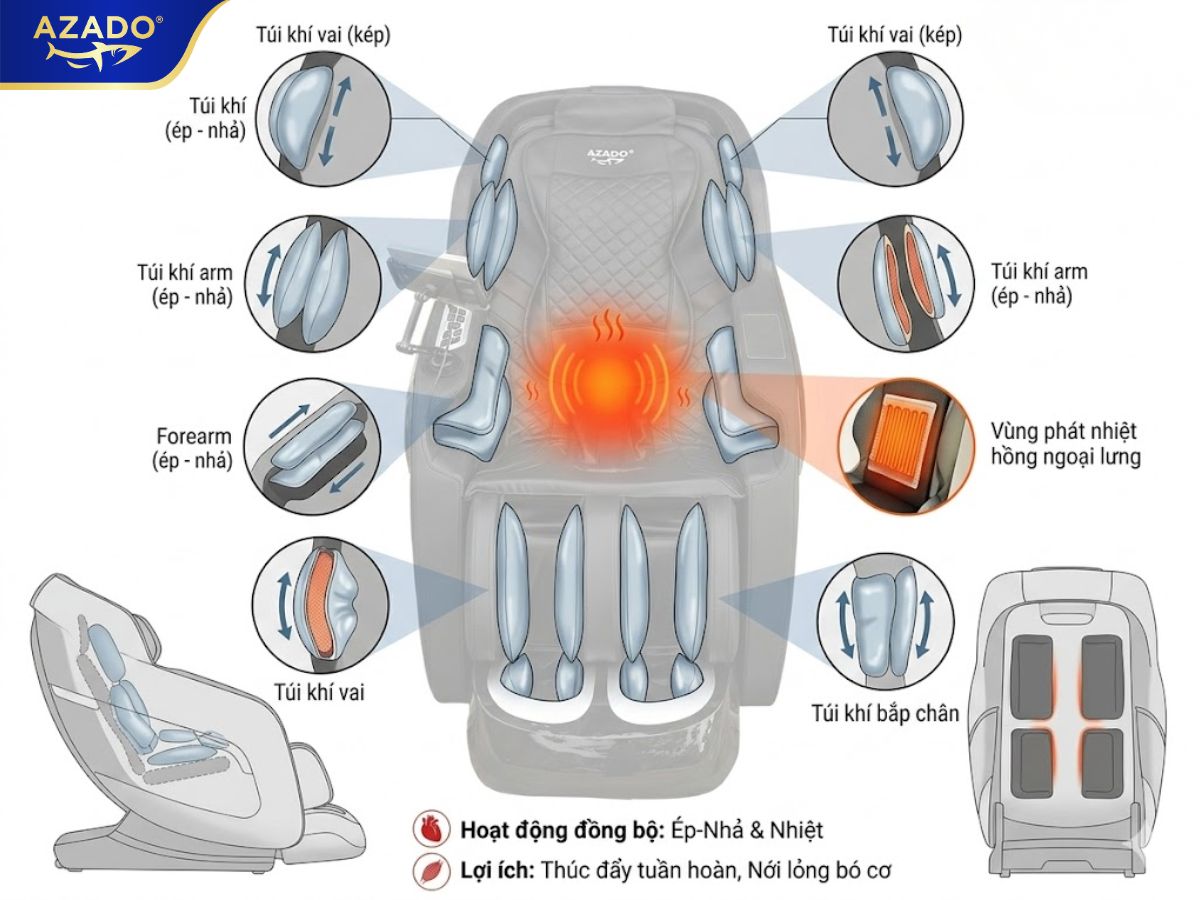 Tối ưu tiện nghi tại nhà với hệ thống túi khí và nhiệt hồng ngoại sưởi ấm từ Azado AZ300.